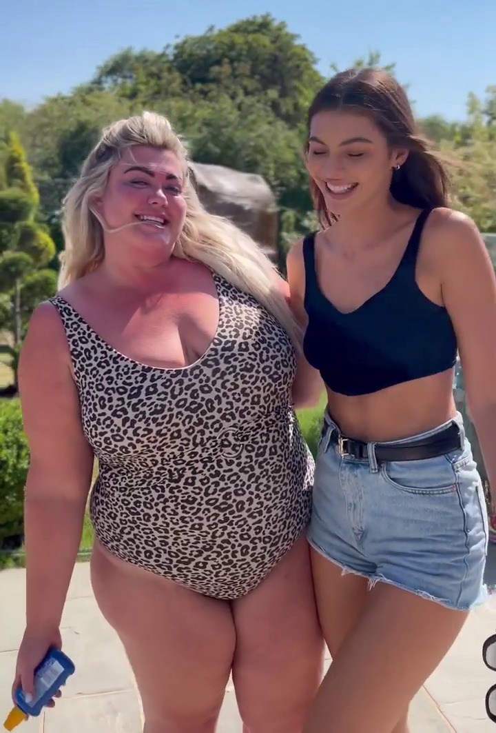 Gemma Collins looks slimmer than ever in leopardprint swimsuit with Love Island pal after weight loss