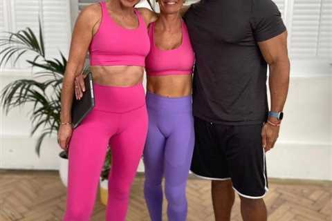 Davina McCall shows off her chiselled tanned six pack in hot pink sportswear after gruelling workout