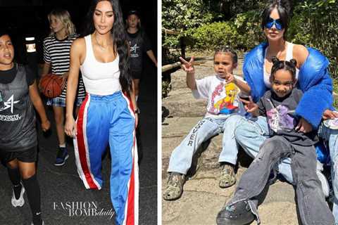 Kim Kardashian Wore Veterments Track Pants to North West Basketball game and a Rains FW23 Coat with ..