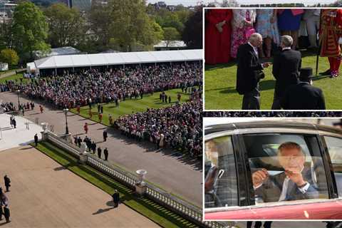 King Charles beams as he meets guests at Buckingham Palace garden party after suspect arrested for..