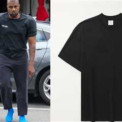 Kanye West Wore a Vetements Shirt with Shoulder Pads and Blue Sock Shoes While with Wife Bianca..