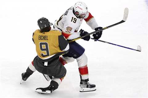 Matthew Tkachuk sends Jack Eichel’s helmet flying with thunderous Stanley Cup Finals hit