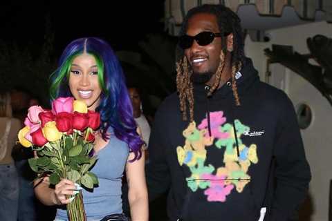 Fashion Bomb Couple: Offset Wore a $499 Black Maison Mihara Yasuhiro Graphic Hoodie While Gifting..