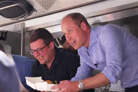 Prince William flips burgers as he serves veggie meals from food truck to shocked and delighted..