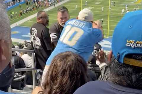 Raiders fan thrown down steps during vicious fight at Chargers game