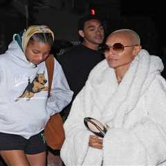 Jada Pinkett Smith Grabs Dinner with Willow and Trey Smith in an Ottolinger Coat and Chloe Shades..