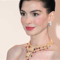 Gold Sculptural Ball Gown by Anne Hathaway Shines Bright