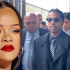 Rihanna Rocks White Top, Gold Hoops at A$AP Rocky Trial