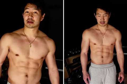 Actor Simu Liu Flaunts Washboard Abs In Gray Sweatpants