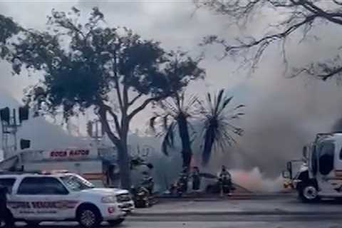 Plane Goes Down in Florida, Crashing Into Car in Huge Blaze