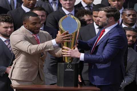 VP JD Vance fumbles Ohio State’s national championship trophy, jokes about not wanting other teams..