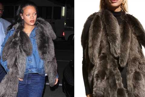 Rihanna’s Giorgio Baldi Dior Hooded Denim Jacket, Agolde Dame Jeans, and Bottega Veneta Tails Scarf