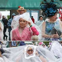 Kentucky Derby Attendees Brace the Elements, Wear Rain Gear Over Outfits