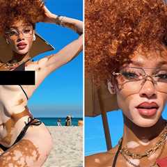 Winnie Harlow's Lil' Black Bikini Selfies on the Beach