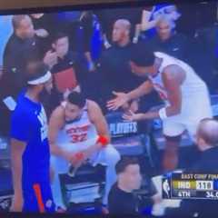 OG Anunoby, Karl-Anthony Towns caught in heated sideline exchange during Knicks collapse