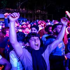 Scenes from a jubilant night at Knicks watch party as excited fans watch team keep season alive