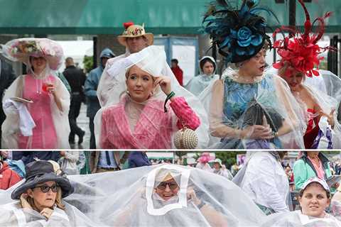 Kentucky Derby Attendees Brace the Elements, Wear Rain Gear Over Outfits