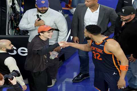 Joyful Karl-Anthony Towns, Timothée Chalamet embrace after Knicks beat Celtics in Game 4