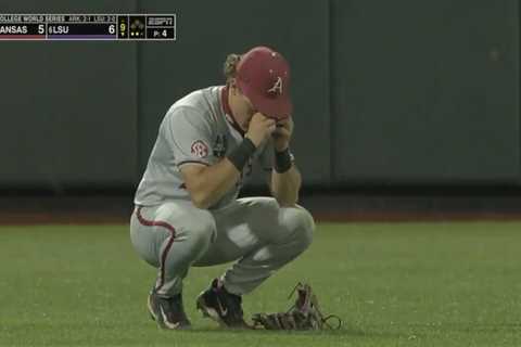 Arkansas’ Charles Davalan in tears after season-ending blunder in College World Series