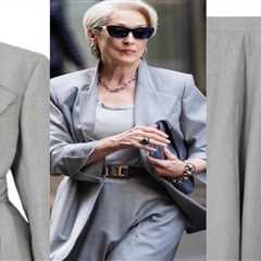 Meryl Streep Wears Light Grey Sasuphi Lauren Wool Suit on the Set of The Devil Wears Prada 2