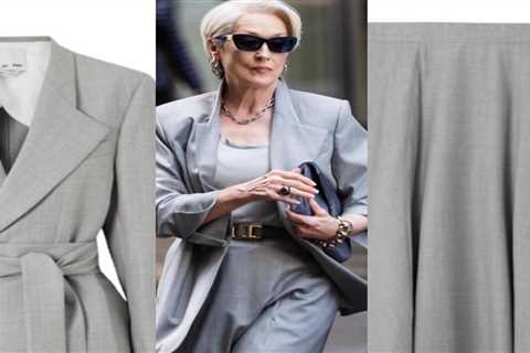 Meryl Streep Wears Light Grey Sasuphi Lauren Wool Suit on the Set of The Devil Wears Prada 2
