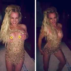 Britney Spears Dances in Sheer Gold Dress, Puts Sunflowers on Boobs, on Video