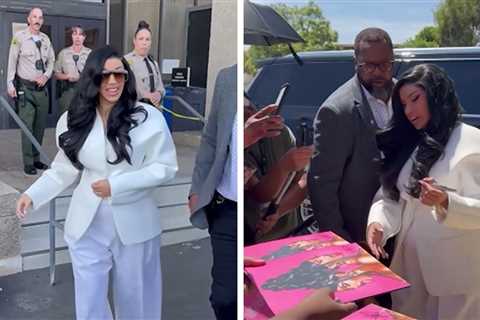 Cardi B Delicately Exits Court Holding Her Stomach, Signs Autographs