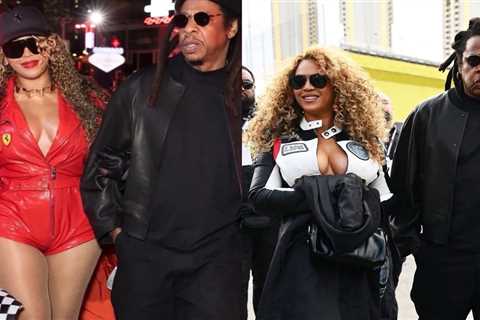 Beyonce and Jay-Z Attend Formula 1 Las Vegas Grand Prix in Ferrari Red Leather and Racing-Inspired..