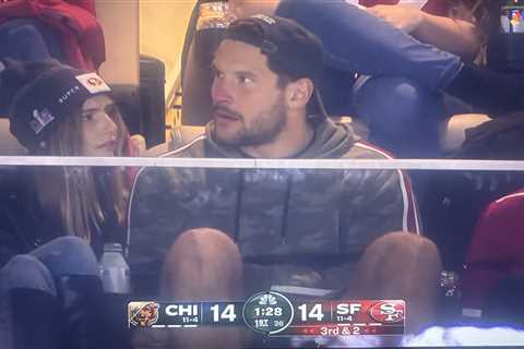 Nick Bosa shown with model girlfriend Ella Ailiff during 49ers’ nail-biting win