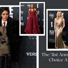On the Scene at the 31st Annual Critics Choice Awards: Teyana Taylor in an Olive Saint Laurent Suit,..