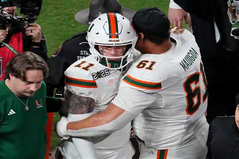 Carson Beck in handshake drama after devastating interception sealed Miami’s national championship..