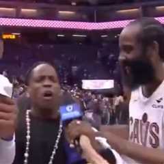 Travis Scott goes wild while crashing James Harden TV interview