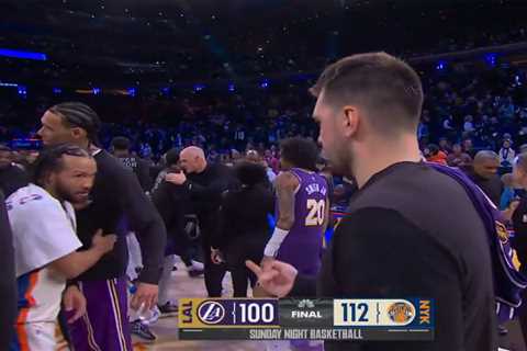 Luka Doncic flips off ex-teammate Jalen Brunson in funny exchange after Knicks-Lakers