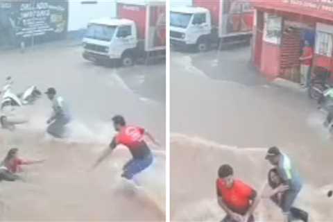 Brave Bystanders Save Women Swept Up in Powerful Floodwater, on Video