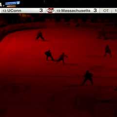 College hockey game stopped during OT scoring chance after lights turn off in bizarre scene