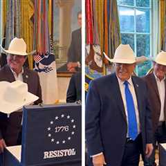 President Donald Trump Wears $10K Cowboy Hat in Oval Office