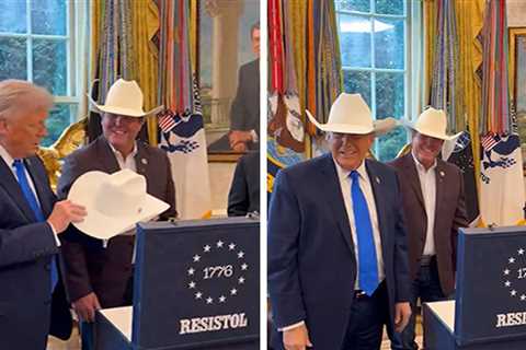 President Donald Trump Wears $10K Cowboy Hat in Oval Office