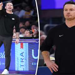 Lakers head coach J.J. Redick laces up custom made Nike sneakers for Autism Acceptance Month