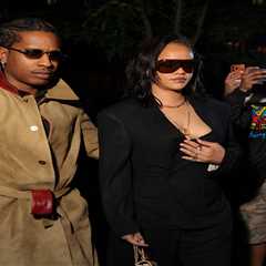 Rihanna Spotted on Mother’s Day in an Oversized Black Suit and Chanel Wicker Bag with A$AP Rocky