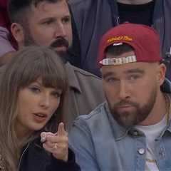 Taylor Swift Gives Travis Kelce Gum Courtside at Knicks-Cavs Playoff Game