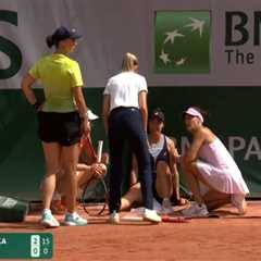 Turkish tennis player retires mid-match after tripping over ad prop in stunning French Open injury