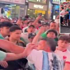 Brawl erupts between mob of Argentinian and Algerian soccer fans in Times Square ahead of World Cup ..