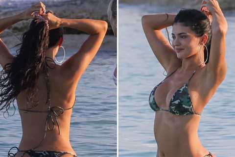 Kylie Jenner Flaunts Curves in Tiny Camo Bikini on Turks & Caicos Trip