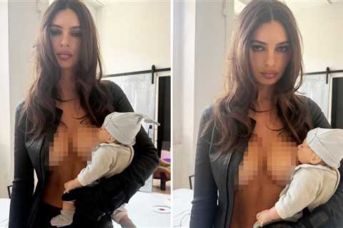 Emily Ratajkowski Poses Topless While Breastfeeding Baby Doll