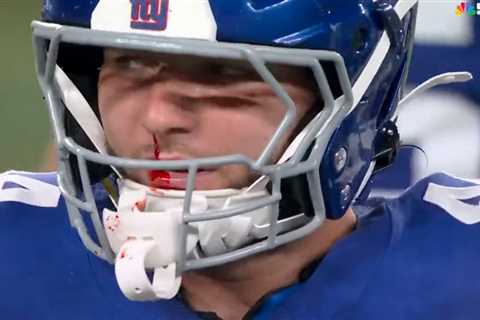 Giants’ Cam Skattebo fumes after being left bloodied by controversial facemask no-call